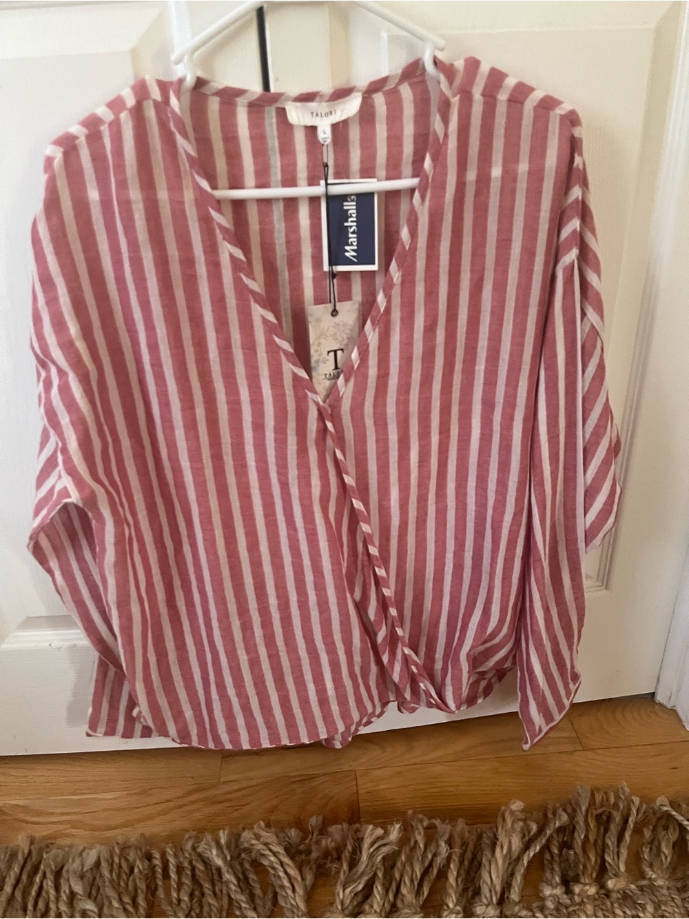 Red and white striped blouse. NWT SIZE LG